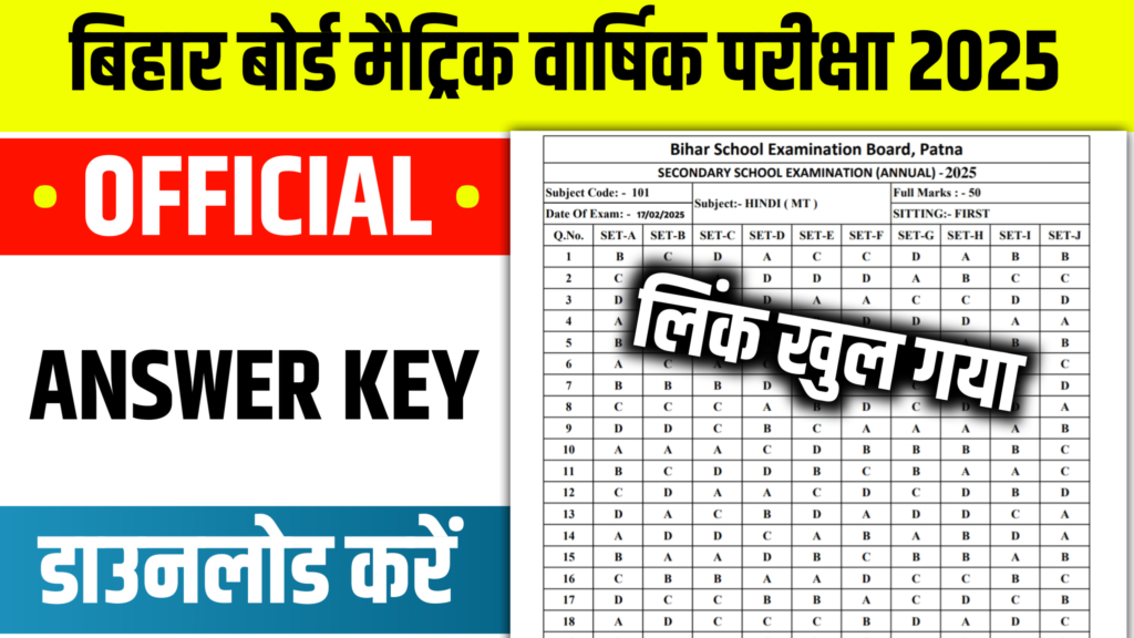 Bihar Board 10th Answer Key Official All Subject: